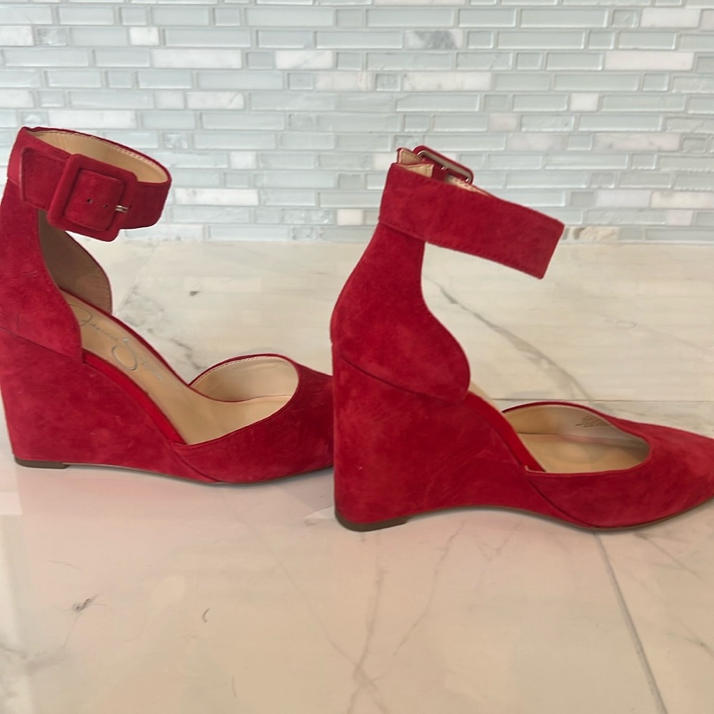Jessica Simpson Red Suede Wedge Heel size 6